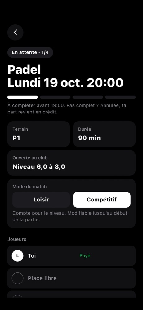 Partie en mode compétitif, qui compte pour le niveau